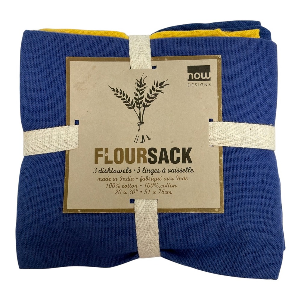 Now Designs 3 Pack Flour Sack Kitchen Dish Towels 100% Cotton 20"x30" NEW